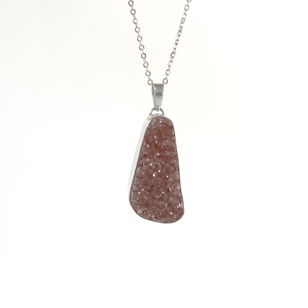 Rose Pink Druzy Quartz Sterling Silver Necklace