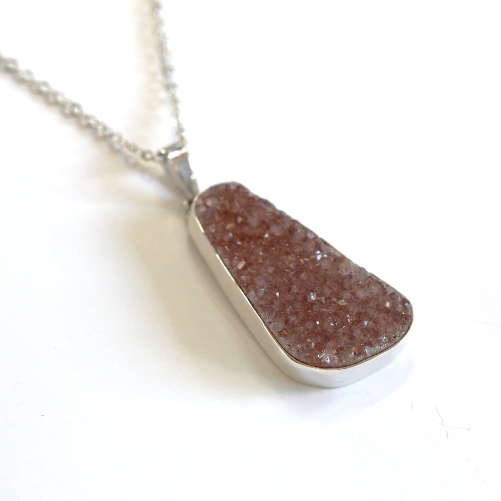 Rose Pink Druzy Quartz Sterling Silver Necklace