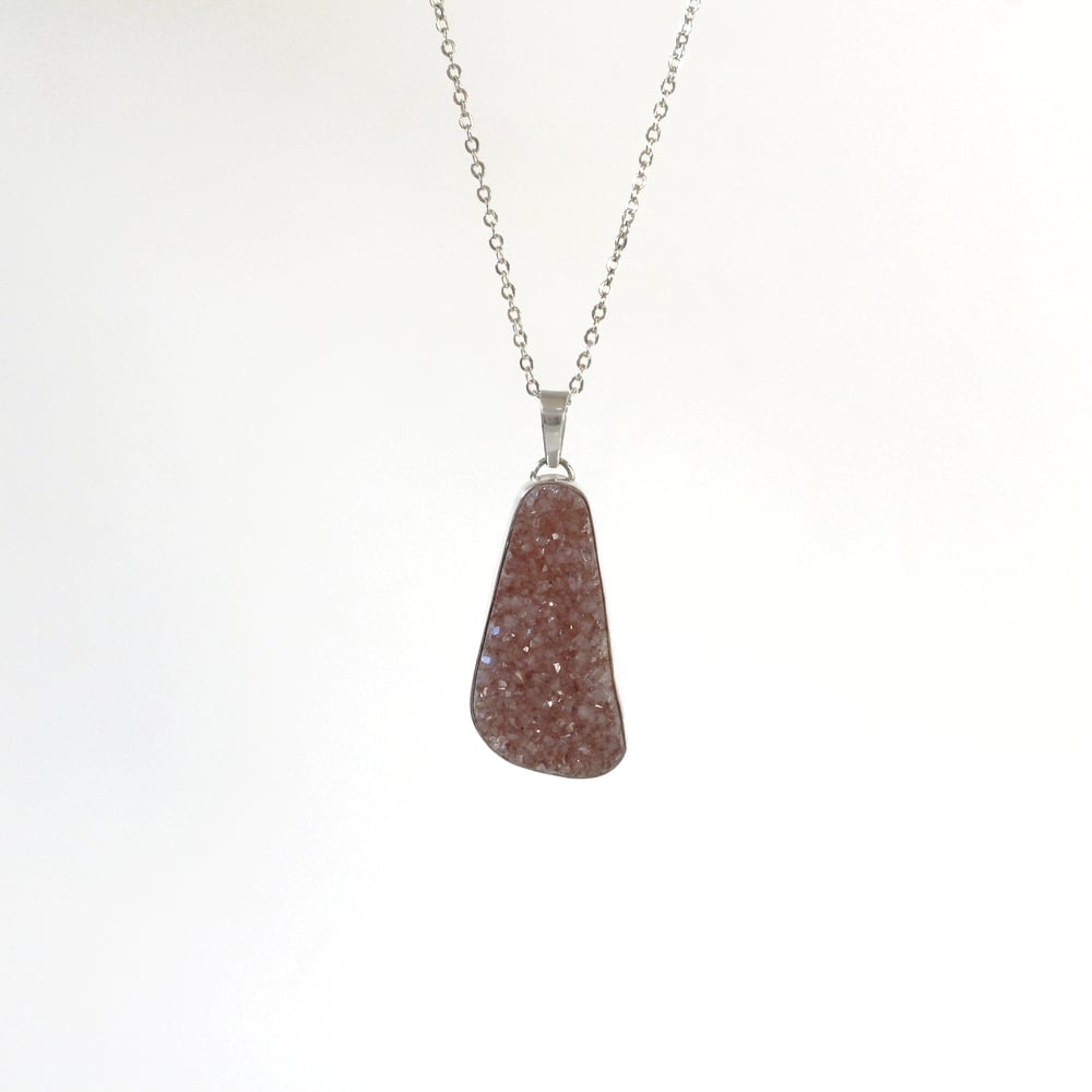 Rose Pink Druzy Quartz Sterling Silver Necklace