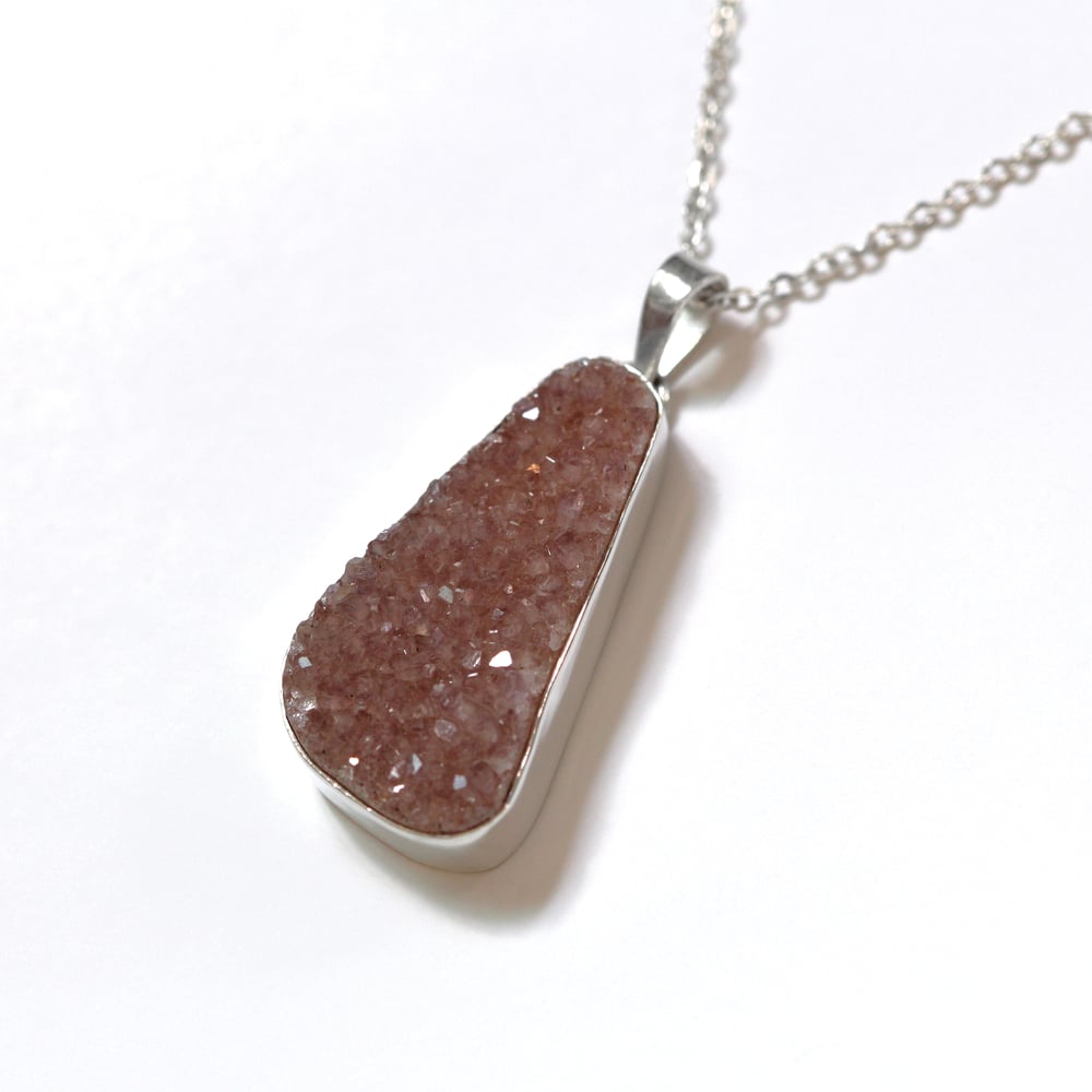 Rose Pink Druzy Quartz Sterling Silver Necklace