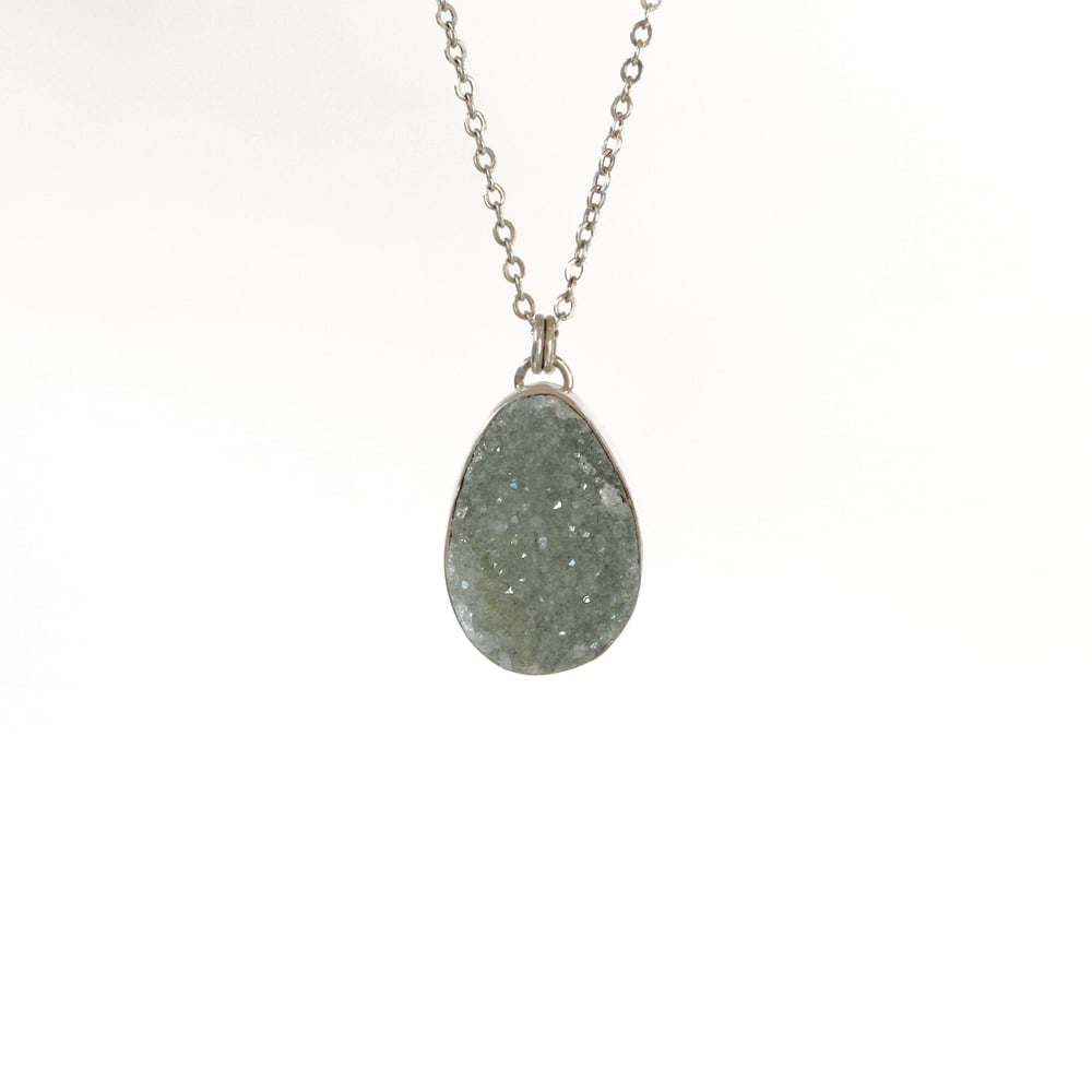 Green Druzy Quartz Sterling Silver Necklace