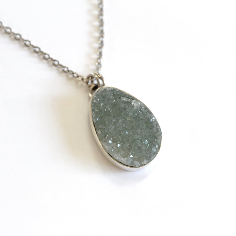 Green Druzy Quartz Sterling Silver Necklace