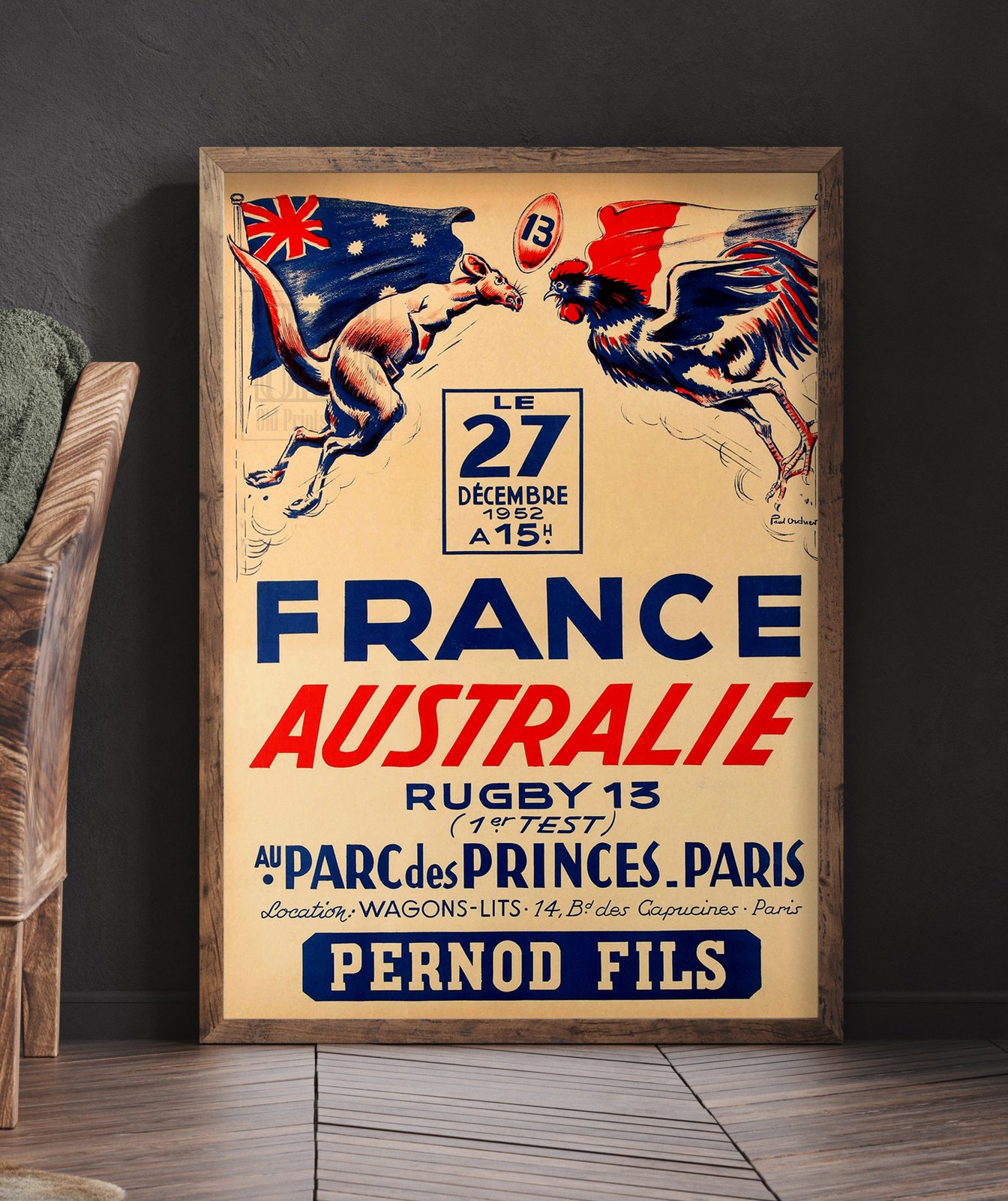 France-Australie | Rugby 13 | Paul Ordner | 1952 | Event Poster