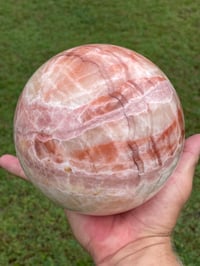Image 13 of Large Banded Calcite Crystal Sphere Statement Piece #853