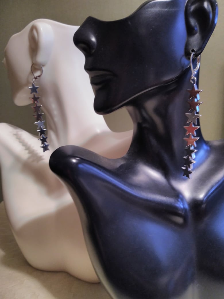 Image of SILVER HEMATITE STAR EARRINGS