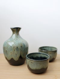 Image 1 of green and black sake set