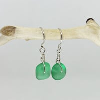 Image 1 of Teal Tumbled Seaglass Dangle Sterling Silver Earrings