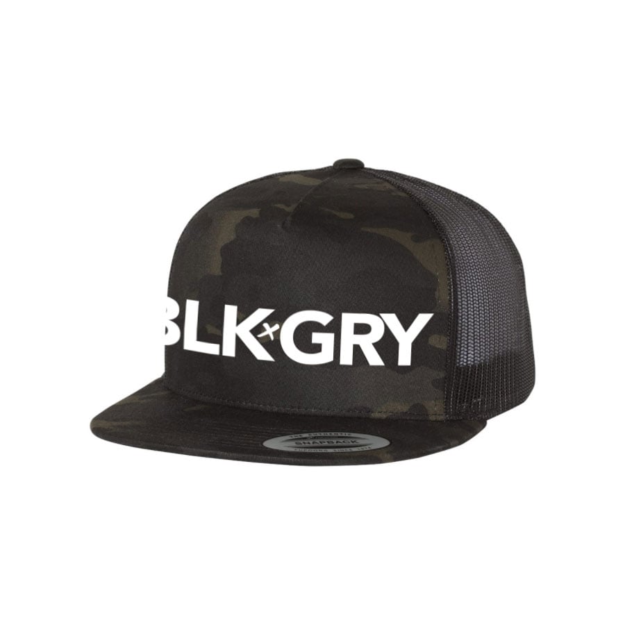 BLK X GRY Camo Flat Bill Trucker Hat