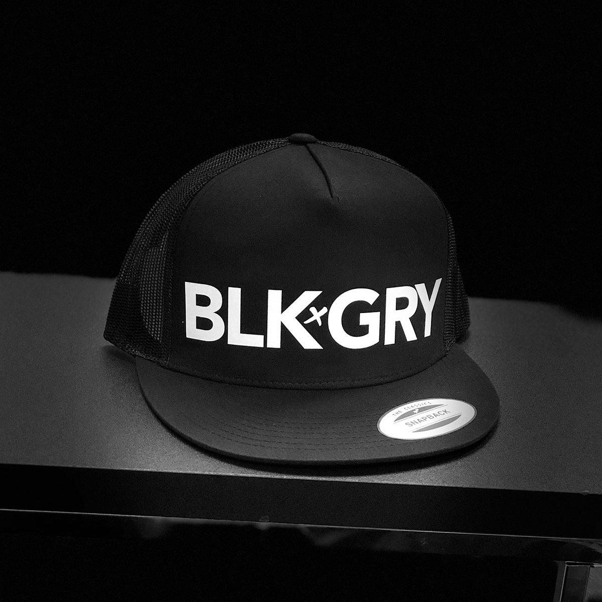 BLK X GRY Black Flat Bill Trucker Hat