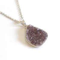 Image 2 of Mauve Purple Quartz Druzy Sterling Silver Necklace
