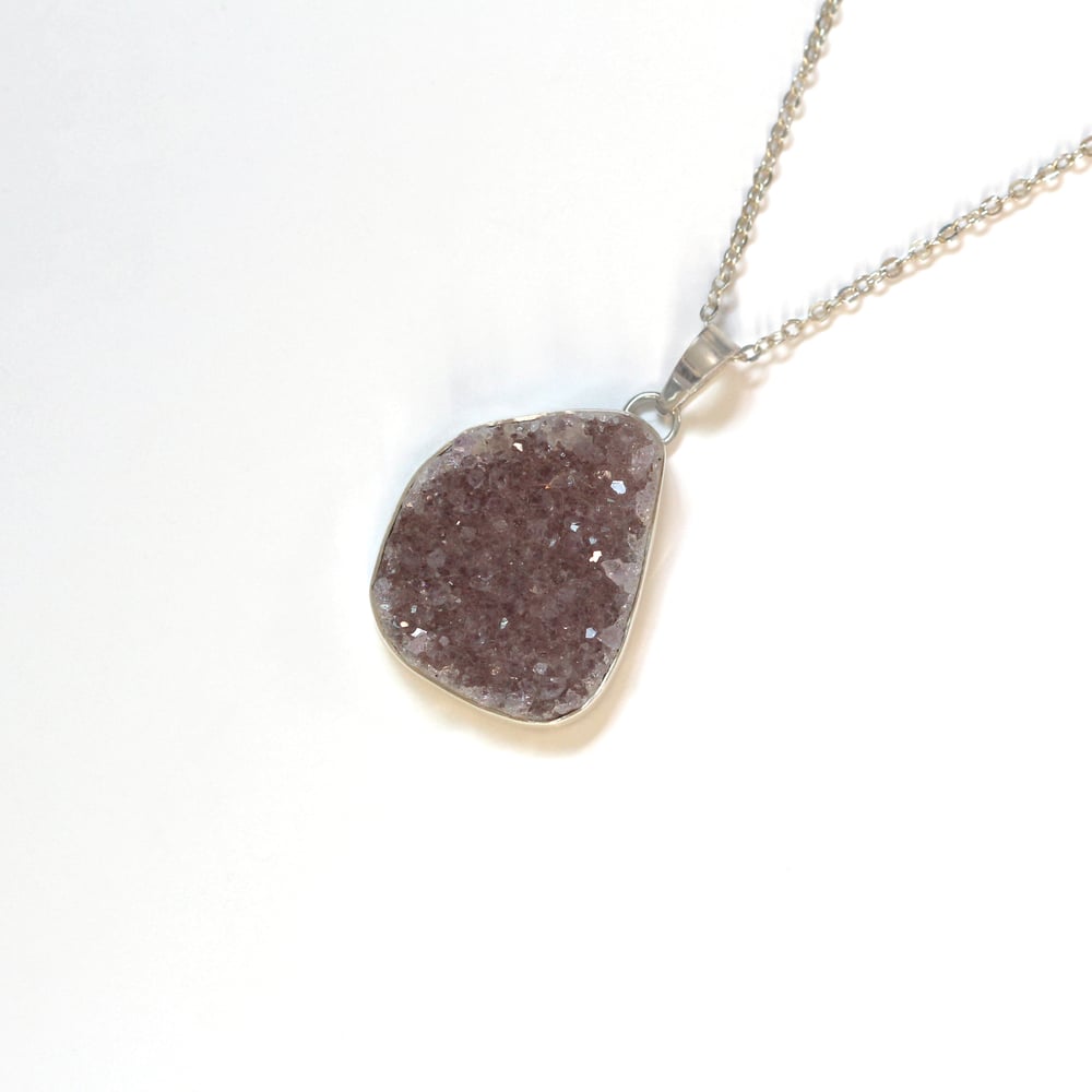 Mauve Purple Quartz Druzy Sterling Silver Necklace