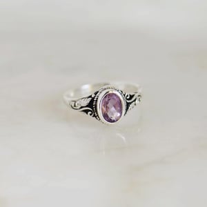 Image of Amethyst oval cut vintage style silver ring