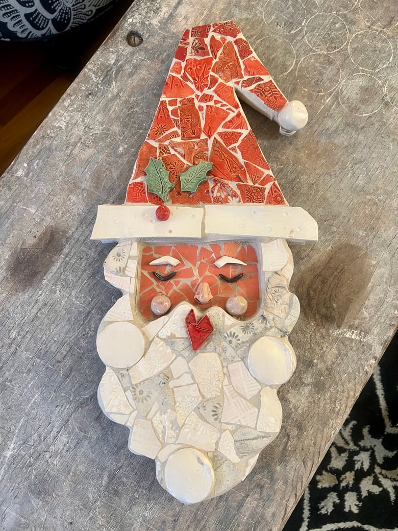Image of Mosaic Santa with Holly Sprigs