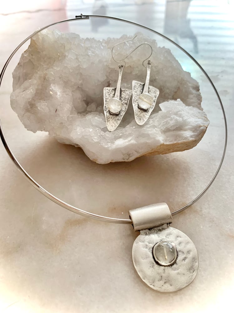 Image of 3 piece hammered silver phantom quartz set
