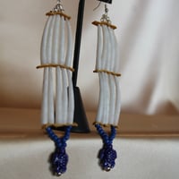 Image 2 of two tier Dentalium earrings (blue turtles)