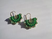 Green beaded fan earrings 