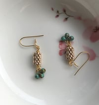 small gold tube bead turquoise dangle earrings 