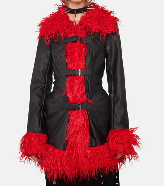 Image of faux fur red coat 