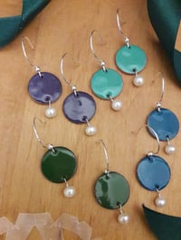 Image 4 of Enameled Penny Earrings with Freshwater Pearl Drop 3XJ