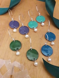 Image 3 of Enameled Penny Earrings with Freshwater Pearl Drop 3XJ