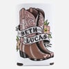 White Beth Lucas Boots Logo Stubby Cooler