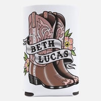 Image 1 of White Beth Lucas Boots Logo Stubby Cooler