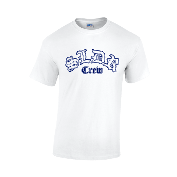 Image of SLDR CREW T-SHIRT IN WHITE WITH NAVY LOGO