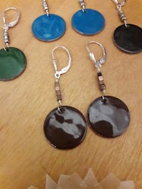 Image 4 of Enameled Penny Earrings with Pyrite Accents 3XK