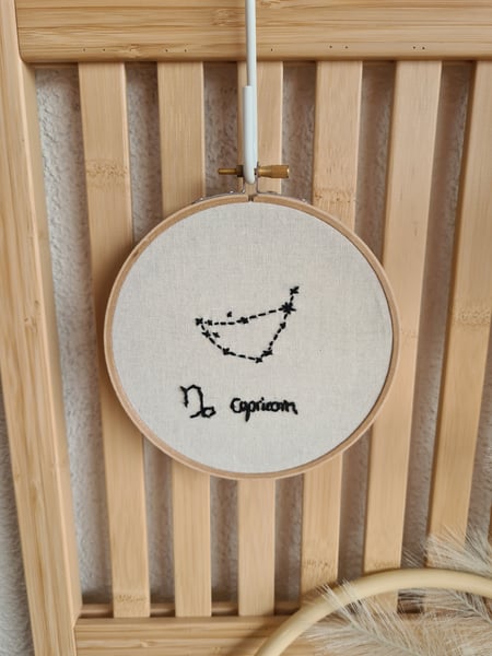 Image of Hand Embroidered Zodiac sign. Capricorn.