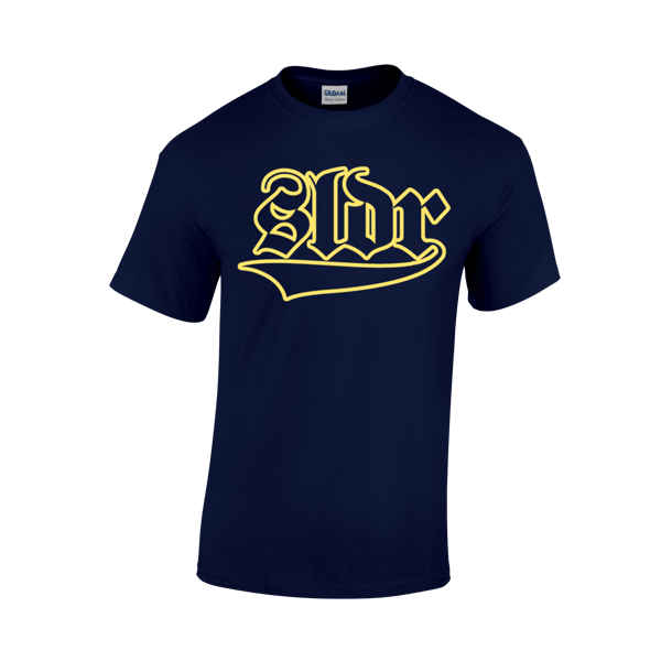 Image of SLDR COLA T-SHIRT IN NAVY WITH YELLOW LOGO