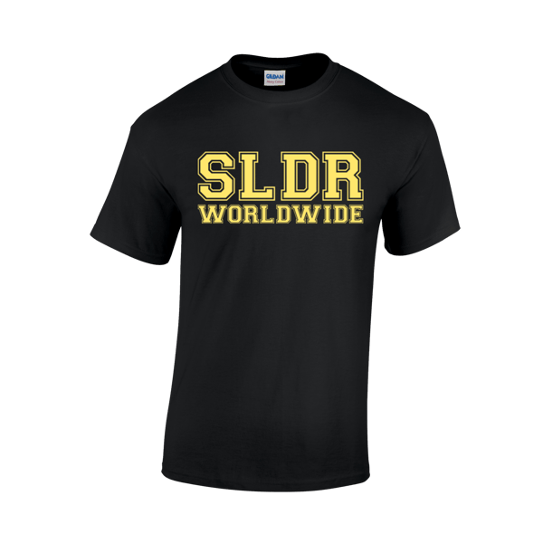 Image of SLDR WORLDWIDE T-SHIRT IN BLACK WITH YELLOW LOGO