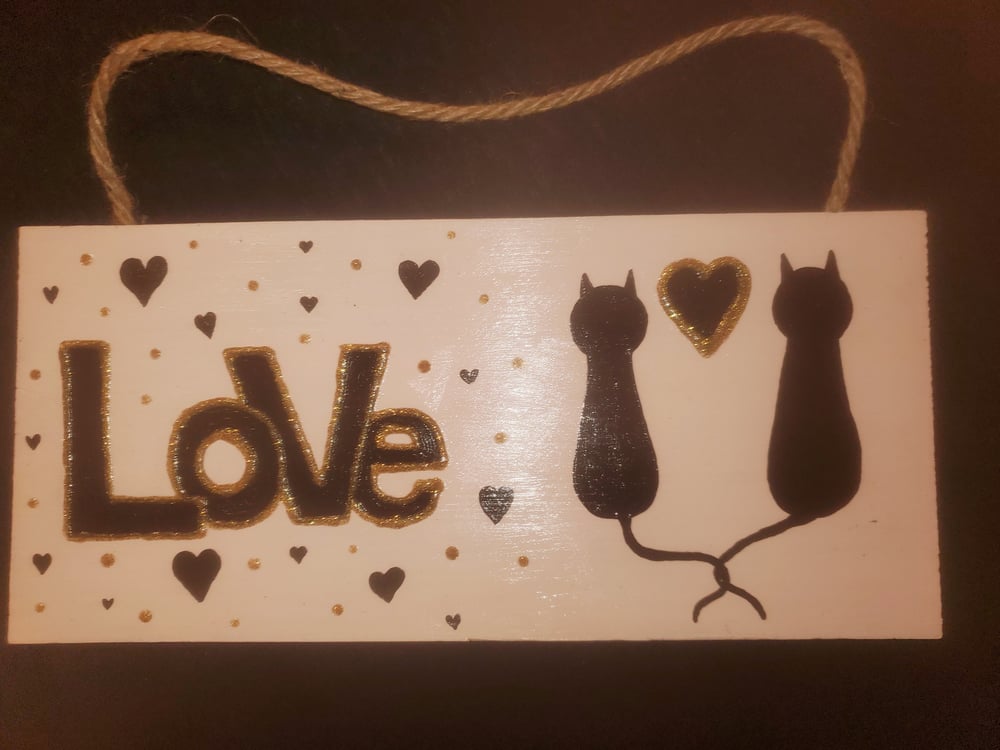 Image of Cat love wooden sign