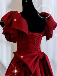 Image 3 of Wine Red Satin Beaded Long Party Dress with Bow, Wine Red Formal Dress