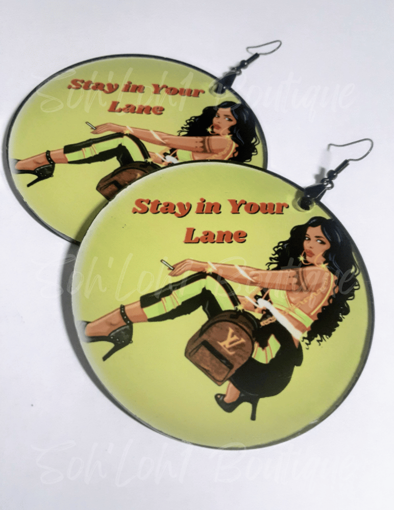 Image of Stay in Your Lane, Custom, Acrylic, Handmade, Afrocentric earrings