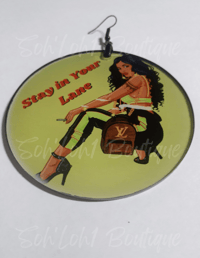 Image 3 of Stay in Your Lane, Custom, Acrylic, Handmade, Afrocentric earrings