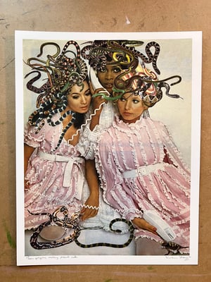 Image of Teen gorgons, making prank calls. Limited edition collage print.
