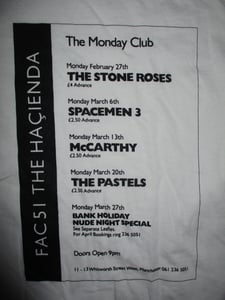 Image of May 1989 Hacienda FAC51 Manchester Flyer T Shirt XL Stone Roses Spacemen 3 Pastels