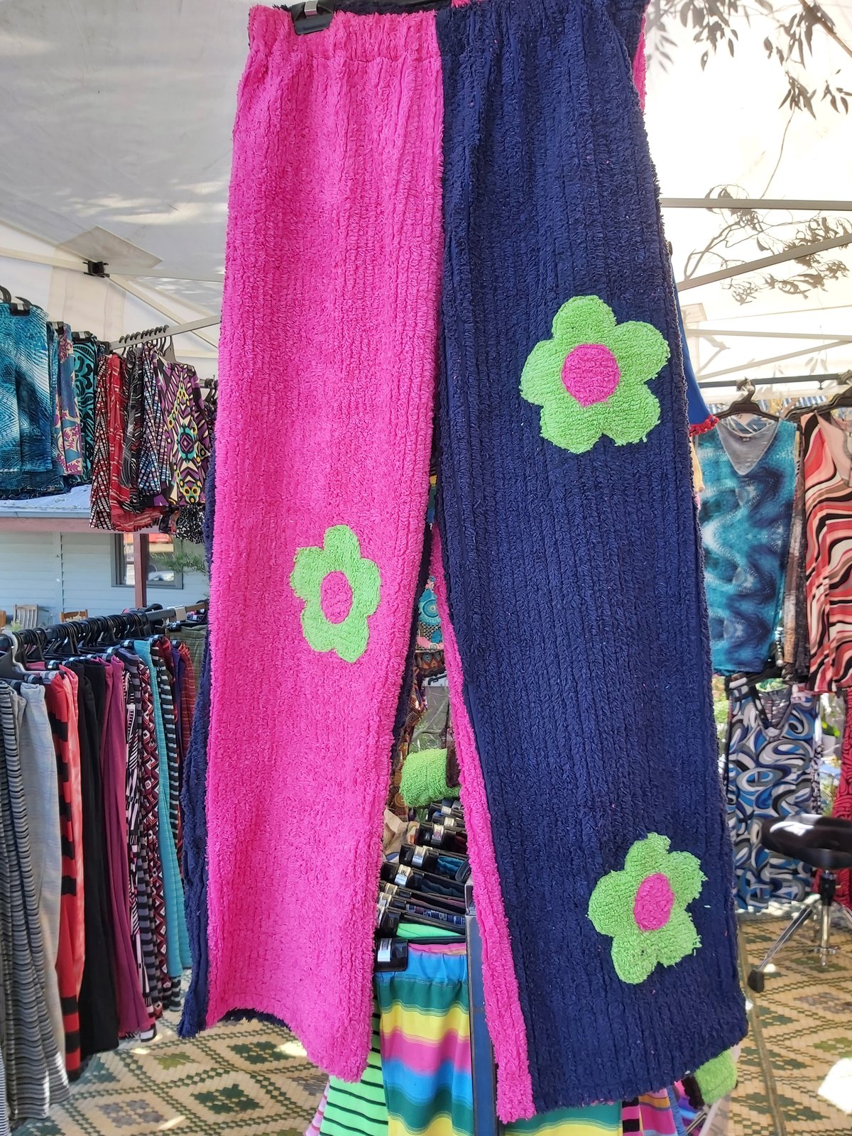 Image of  Flower Pants/shorts Navy/pink with lime flowers