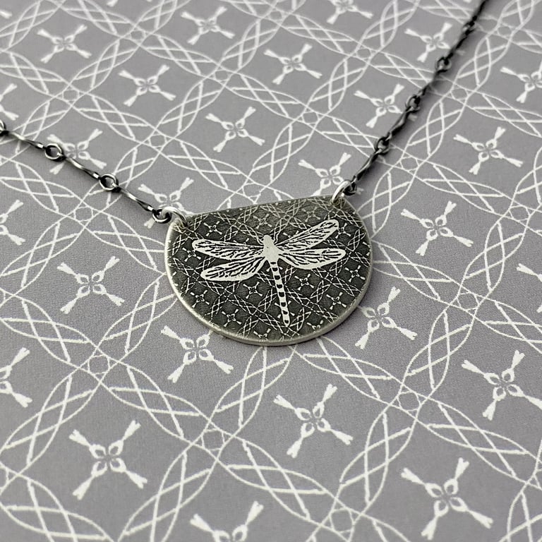 Sterling Silver Dragonfly Semicircle Necklace Image 5