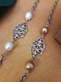 Image 2 of Sterling Filigree & Pearl Bracelet 4UJ