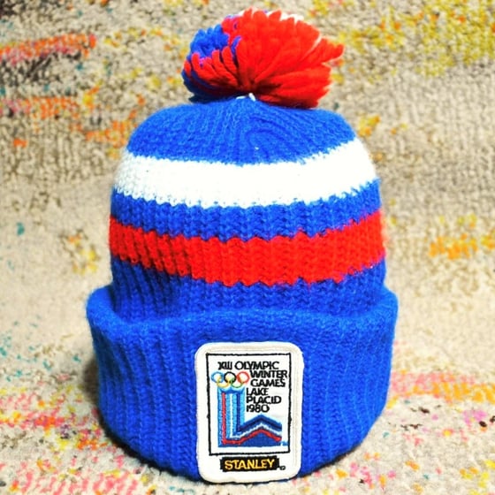 Image of Vintage 1980 Lake Placid Winter Olympic Games Knit Pom Beanie