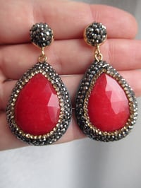 Image 4 of Kate Middleton Princess of Wales Inspired Replikate Red Gemstone Teardrop Earrings