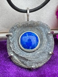 Image 1 of  I Love You to the Moon ~ Lapis Lazuli & Natural Chalcedony Necklace, Sterling Setting