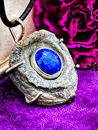 Image 2 of  I Love You to the Moon ~ Lapis Lazuli & Natural Chalcedony Necklace, Sterling Setting