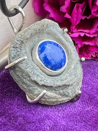 Image 5 of  I Love You to the Moon ~ Lapis Lazuli & Natural Chalcedony Necklace, Sterling Setting