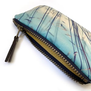 Image of Blue stipa grasses, velvet zipper bag with linen lining