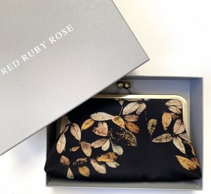 Image of Loch leaf, printed silk clutch bag with optional chain handle