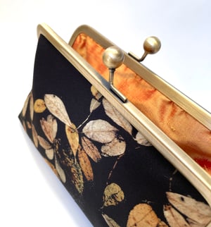 Image of Loch leaf, printed silk clutch bag with optional chain handle