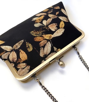 Image of Loch leaf, printed silk clutch bag with optional chain handle