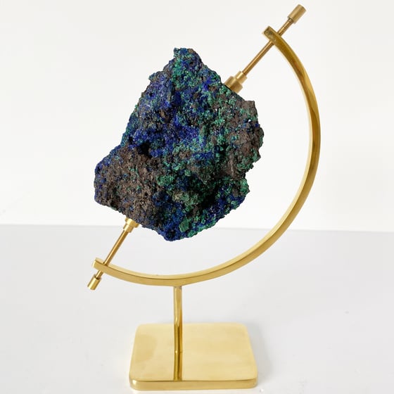 Image of Azurite/Malachite no.55 + Brass Arc Stand
